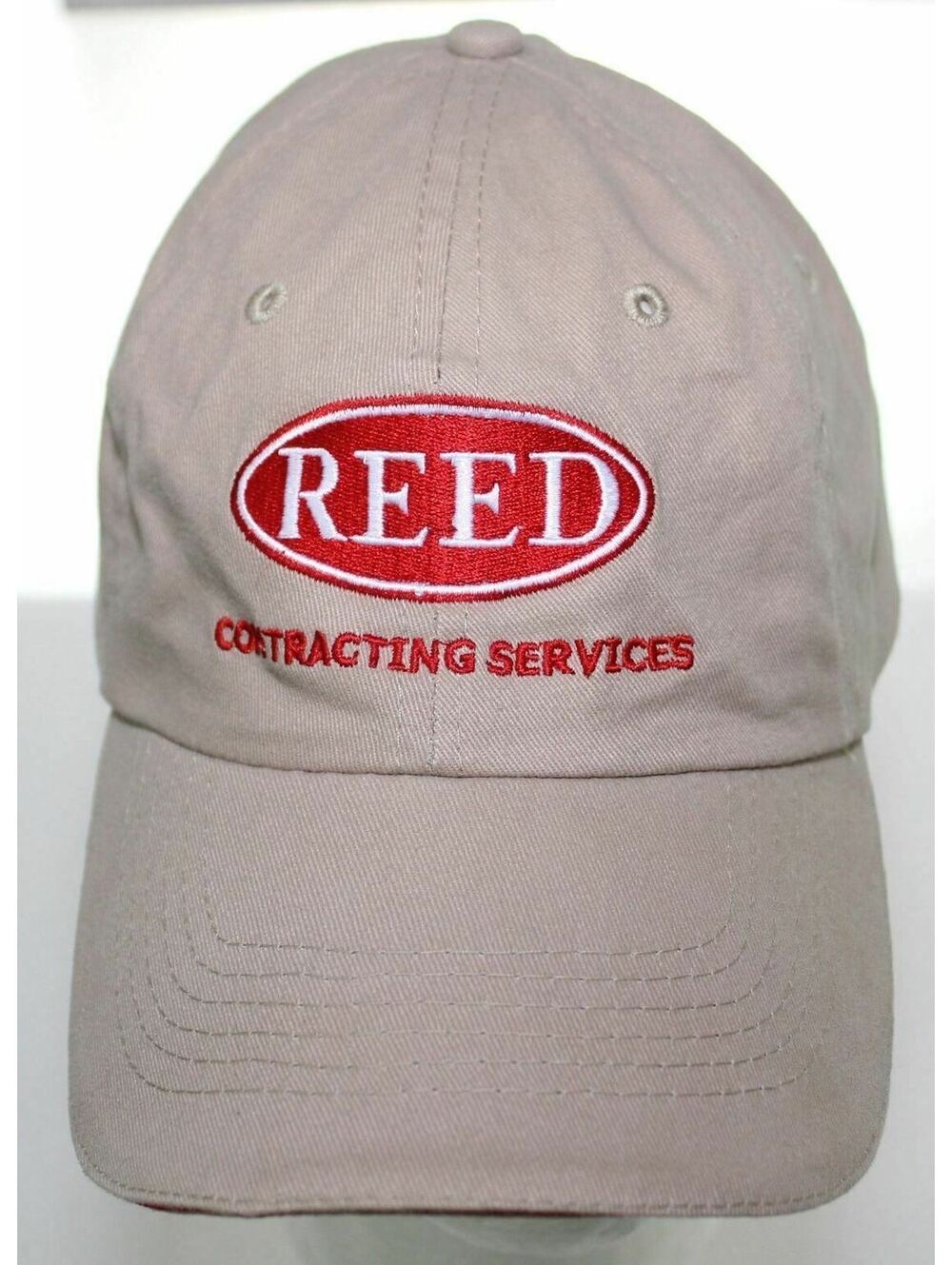 NWOT Reed Contracting Services Khaki & Red Baseball Hat Buckle Strapback Cap